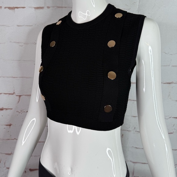NEW ZARA S Black Sleeveless Crop Top Knit Vest Gold Button Accents Small NWT - Picture 5 of 15